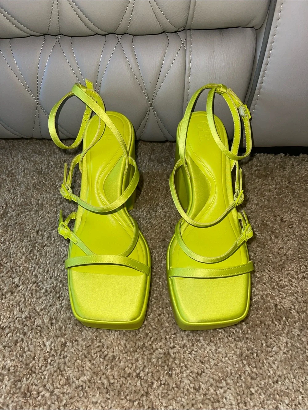 GB girls Neon Lime Strappy Platform Block Heels